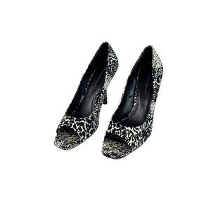 🟣 BCB GENERATION Women's Size 10 Black White Printed Peep Toe Heels